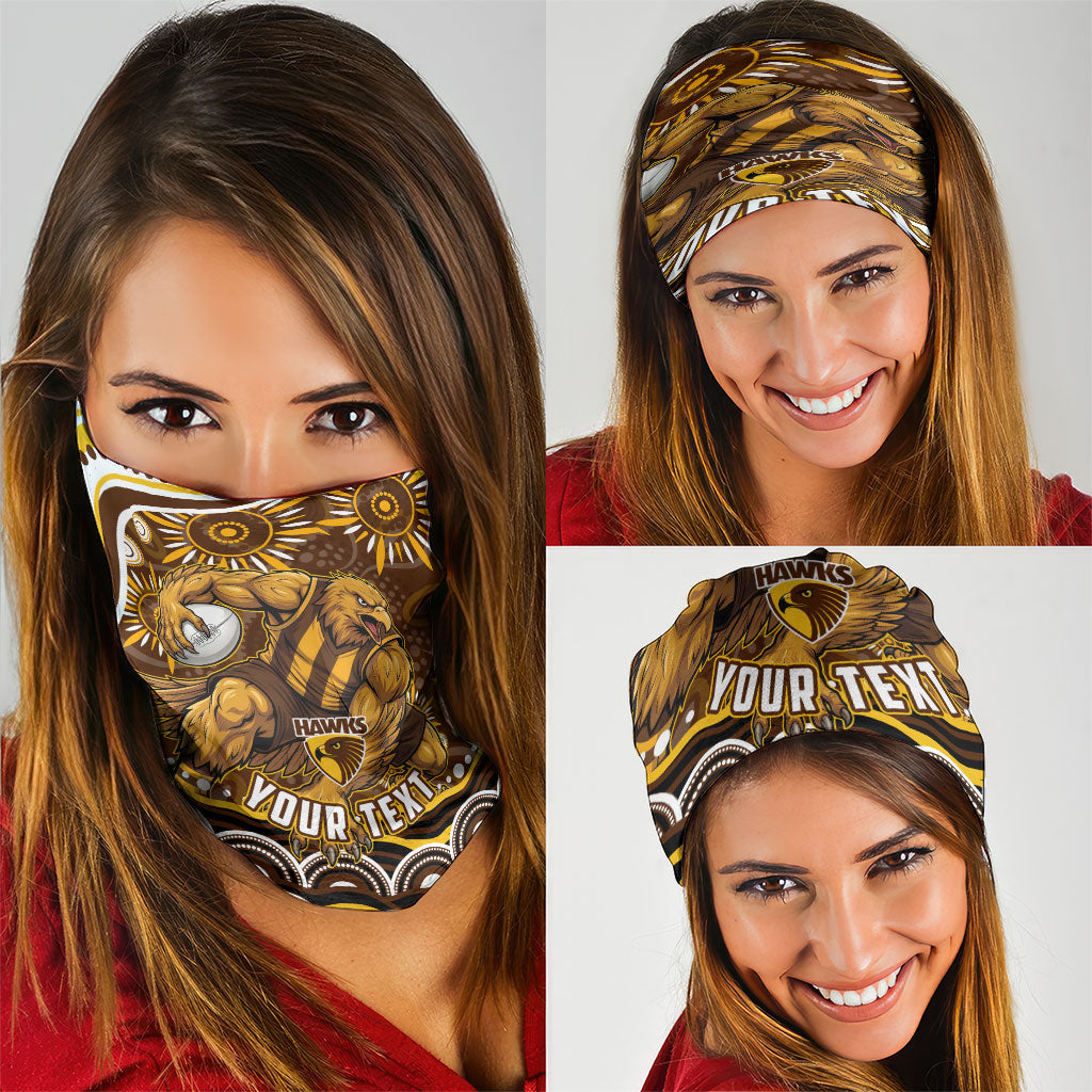 Personalized Hawthorn Hawks AFL Mascot Neck Gaiter Aboriginal Dot Art - Dreamtime Football Mascot