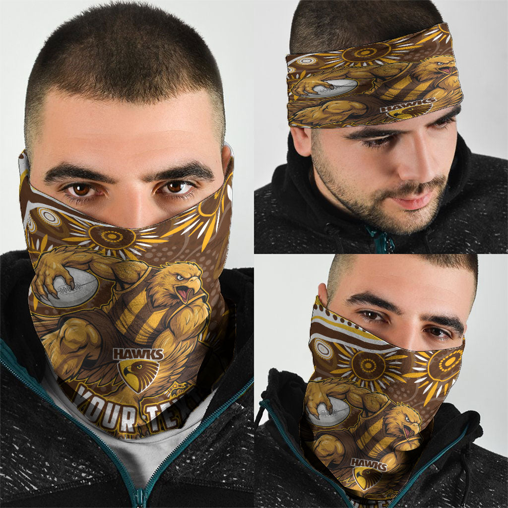 Personalized Hawthorn Hawks AFL Mascot Neck Gaiter Aboriginal Dot Art - Dreamtime Football Mascot
