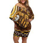 Personalized Hawthorn Hawks AFL Mascot Off Shoulder Short Dress Aboriginal Dot Art - Dreamtime Football Mascot