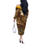 Personalized Hawthorn Hawks AFL Mascot Off The Shoulder Long Sleeve Dress Aboriginal Dot Art - Dreamtime Football Mascot