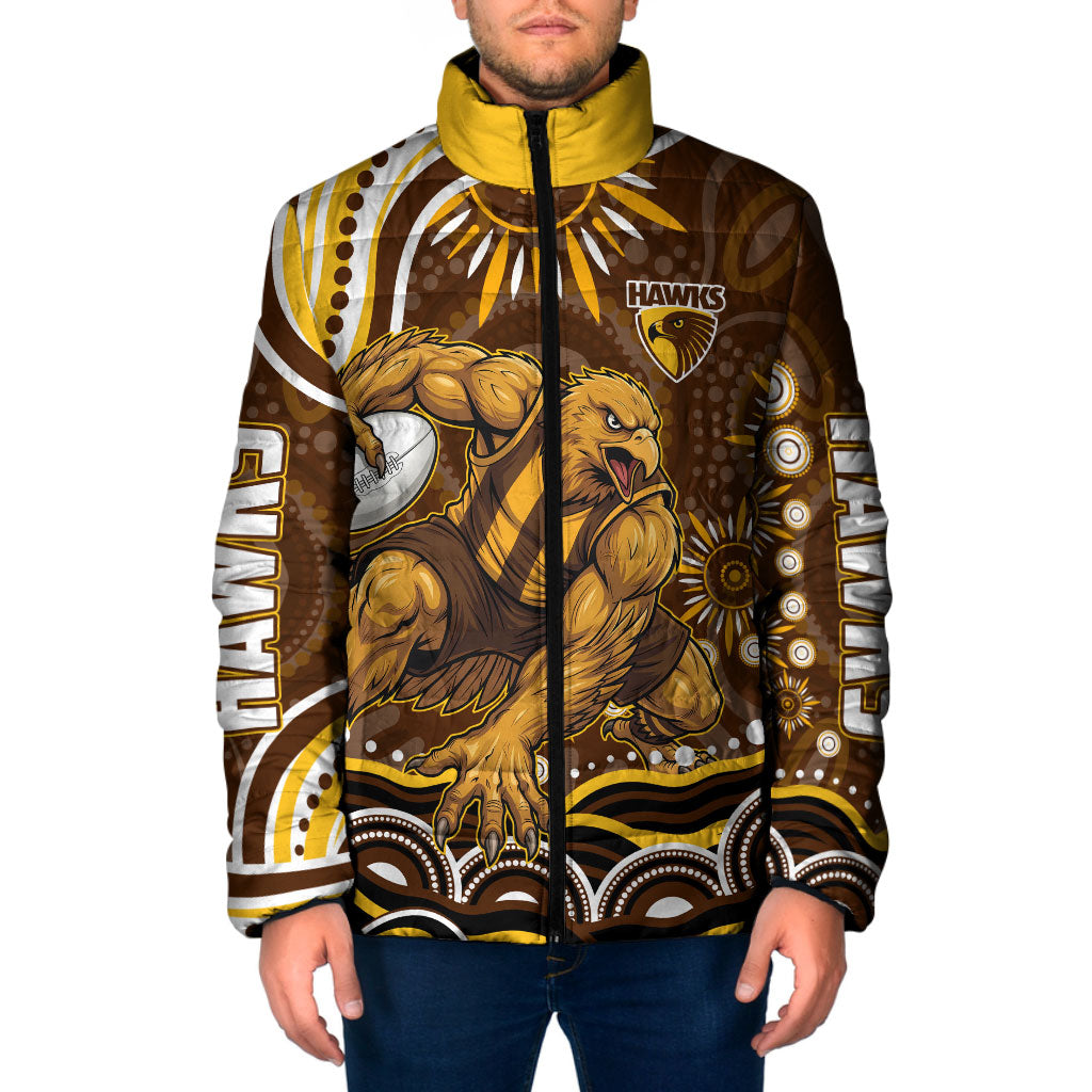 Personalized Hawthorn Hawks AFL Mascot Padded Jacket Aboriginal Dot Art - Dreamtime Football Mascot