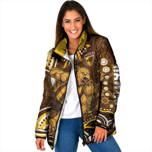 Personalized Hawthorn Hawks AFL Mascot Padded Jacket Aboriginal Dot Art - Dreamtime Football Mascot