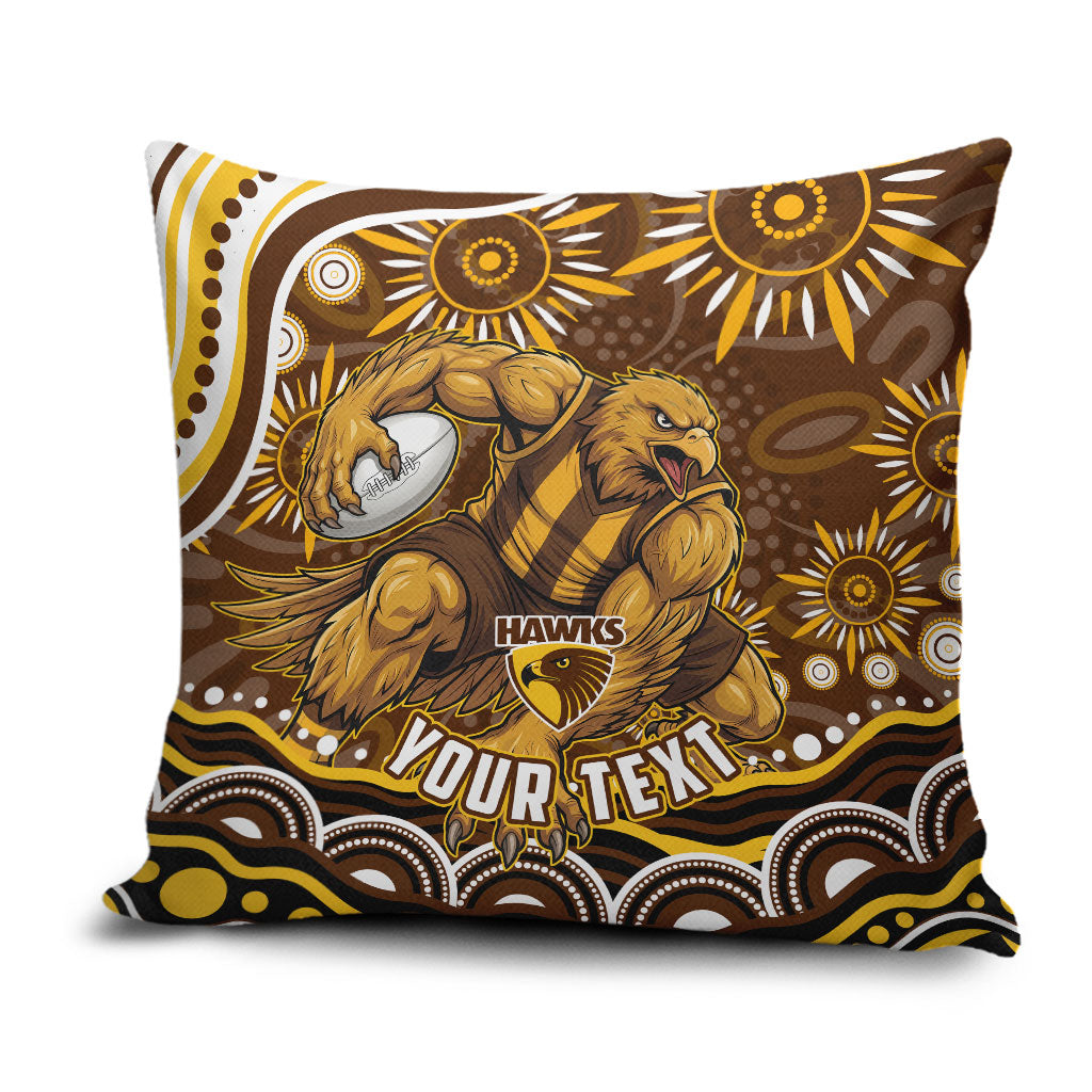 Personalized Hawthorn Hawks AFL Mascot Pillow Cover Aboriginal Dot Art - Dreamtime Football Mascot