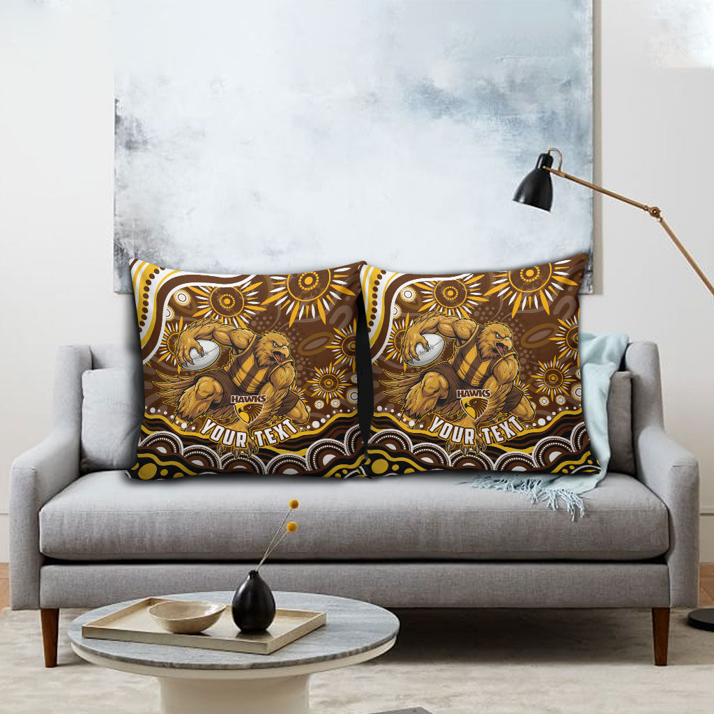 Personalized Hawthorn Hawks AFL Mascot Pillow Cover Aboriginal Dot Art - Dreamtime Football Mascot