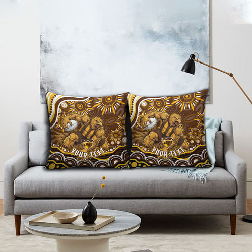 Personalized Hawthorn Hawks AFL Mascot Pillow Cover Aboriginal Dot Art - Dreamtime Football Mascot