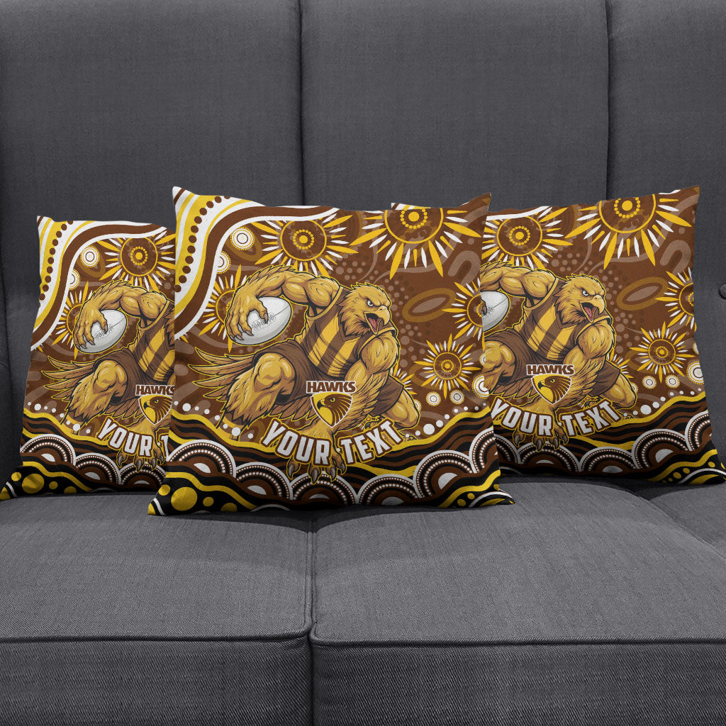 Personalized Hawthorn Hawks AFL Mascot Pillow Cover Aboriginal Dot Art - Dreamtime Football Mascot
