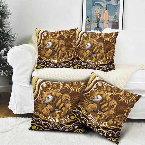 Personalized Hawthorn Hawks AFL Mascot Pillow Cover Aboriginal Dot Art - Dreamtime Football Mascot