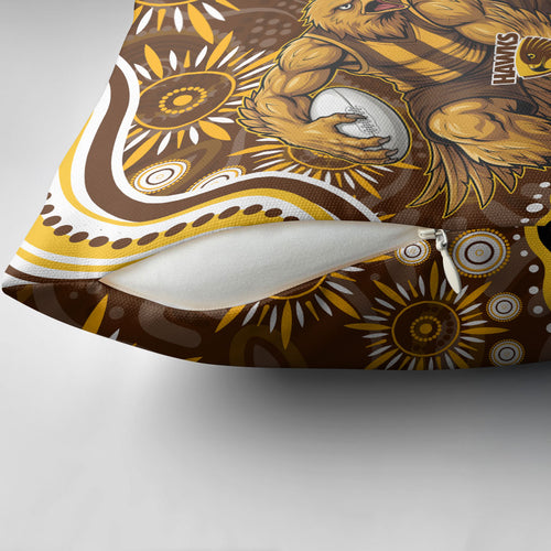 Personalized Hawthorn Hawks AFL Mascot Pillow Cover Aboriginal Dot Art - Dreamtime Football Mascot