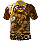 Personalized Hawthorn Hawks AFL Mascot Polo Shirt Aboriginal Dot Art - Dreamtime Football Mascot