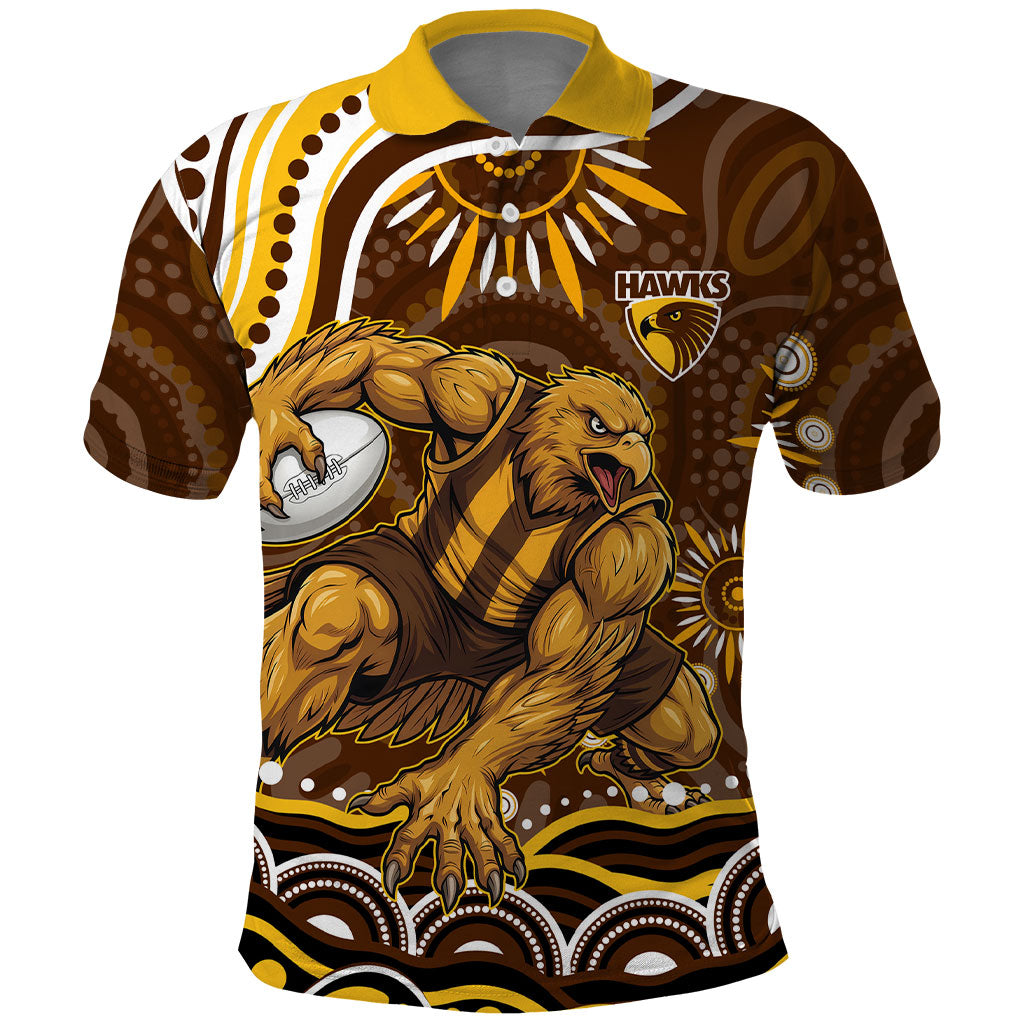Personalized Hawthorn Hawks AFL Mascot Polo Shirt Aboriginal Dot Art - Dreamtime Football Mascot