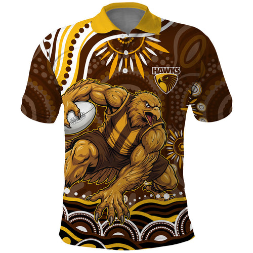 Personalized Hawthorn Hawks AFL Mascot Polo Shirt Aboriginal Dot Art - Dreamtime Football Mascot