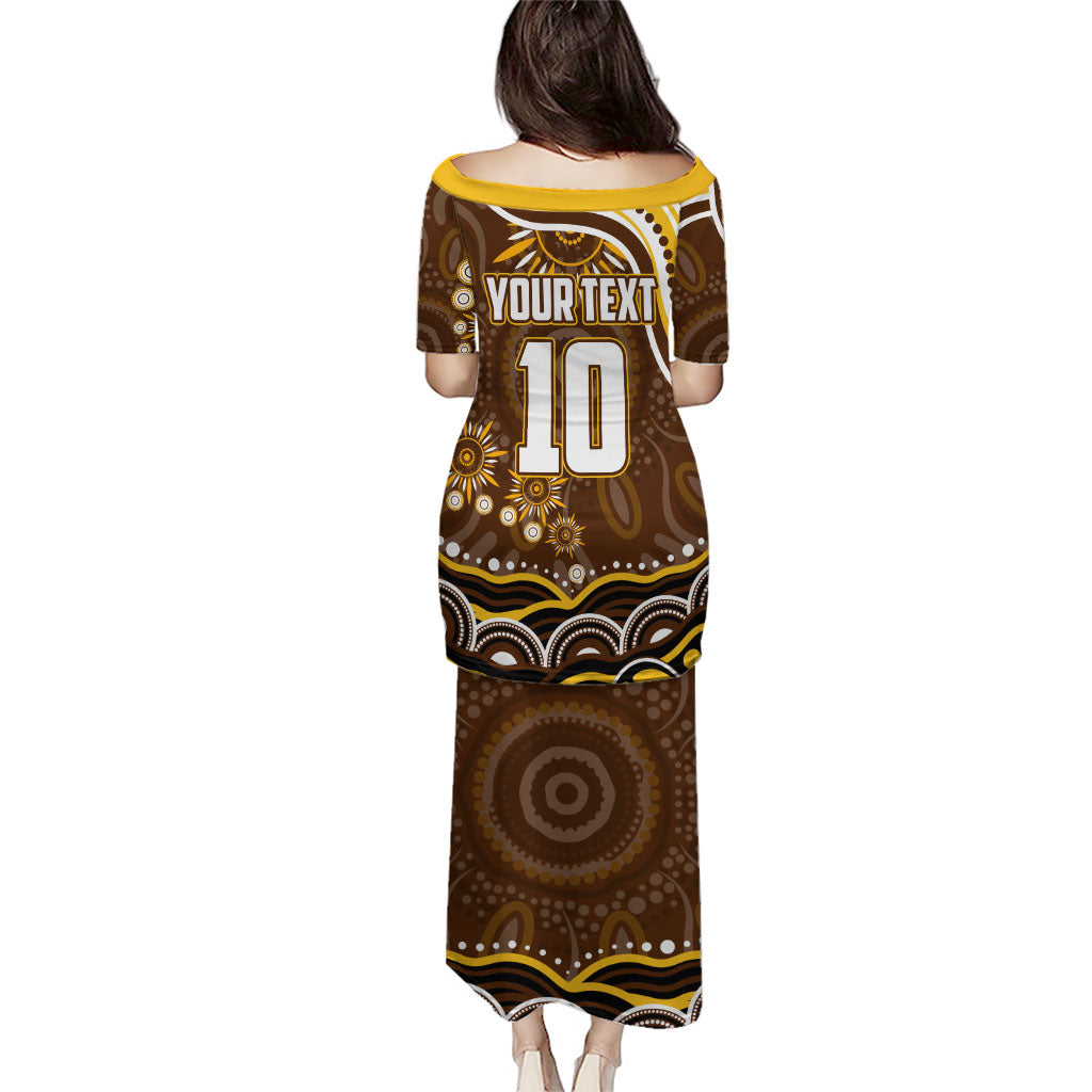 Personalized Hawthorn Hawks AFL Mascot Puletasi Aboriginal Dot Art - Dreamtime Football Mascot