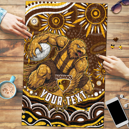 Personalized Hawthorn Hawks AFL Mascot Puzzle Aboriginal Dot Art - Dreamtime Football Mascot
