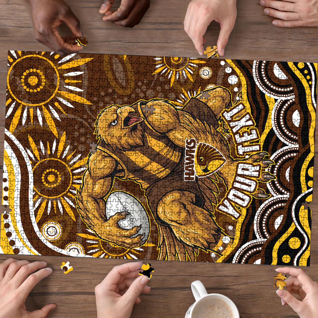Personalized Hawthorn Hawks AFL Mascot Puzzle Aboriginal Dot Art - Dreamtime Football Mascot