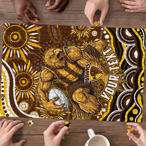 Personalized Hawthorn Hawks AFL Mascot Puzzle Aboriginal Dot Art - Dreamtime Football Mascot