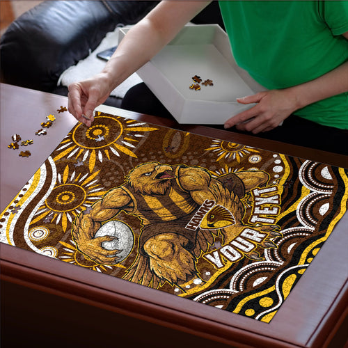 Personalized Hawthorn Hawks AFL Mascot Puzzle Aboriginal Dot Art - Dreamtime Football Mascot
