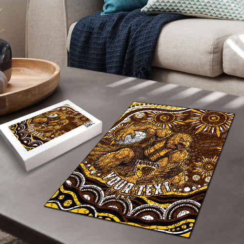 Personalized Hawthorn Hawks AFL Mascot Puzzle Aboriginal Dot Art - Dreamtime Football Mascot