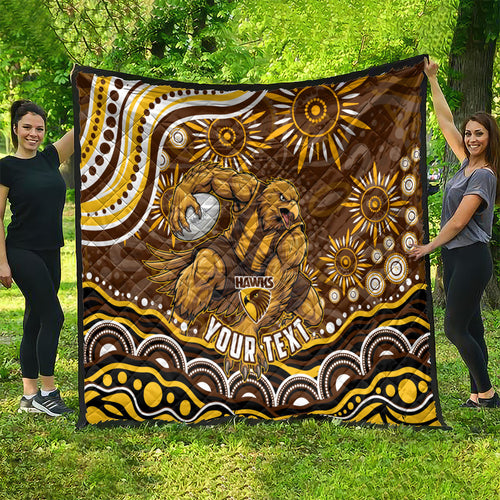 Personalized Hawthorn Hawks AFL Mascot Quilt Aboriginal Dot Art - Dreamtime Football Mascot