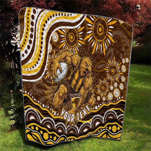 Personalized Hawthorn Hawks AFL Mascot Quilt Aboriginal Dot Art - Dreamtime Football Mascot