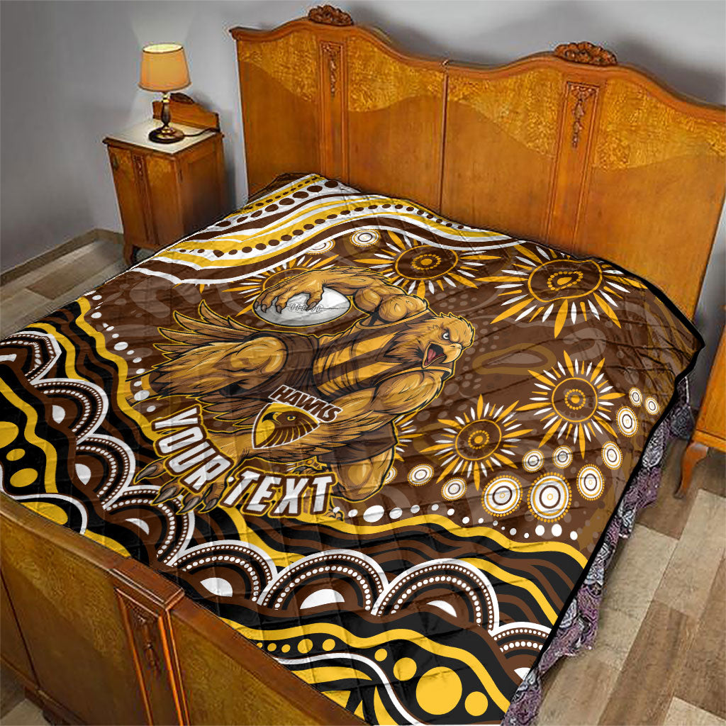 Personalized Hawthorn Hawks AFL Mascot Quilt Aboriginal Dot Art - Dreamtime Football Mascot