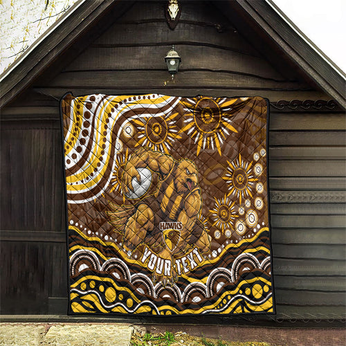 Personalized Hawthorn Hawks AFL Mascot Quilt Aboriginal Dot Art - Dreamtime Football Mascot