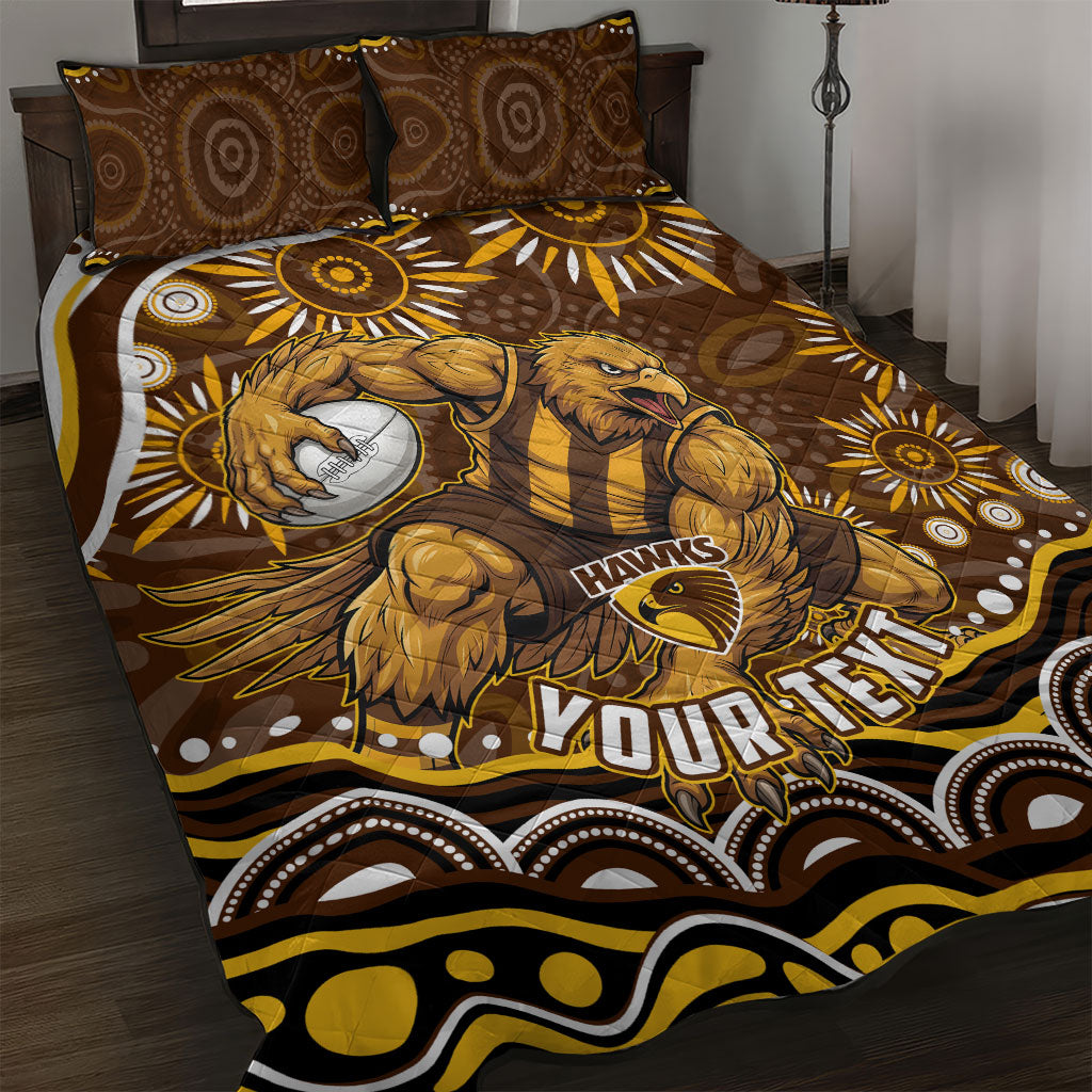 Personalized Hawthorn Hawks AFL Mascot Quilt Bed Set Aboriginal Dot Art - Dreamtime Football Mascot
