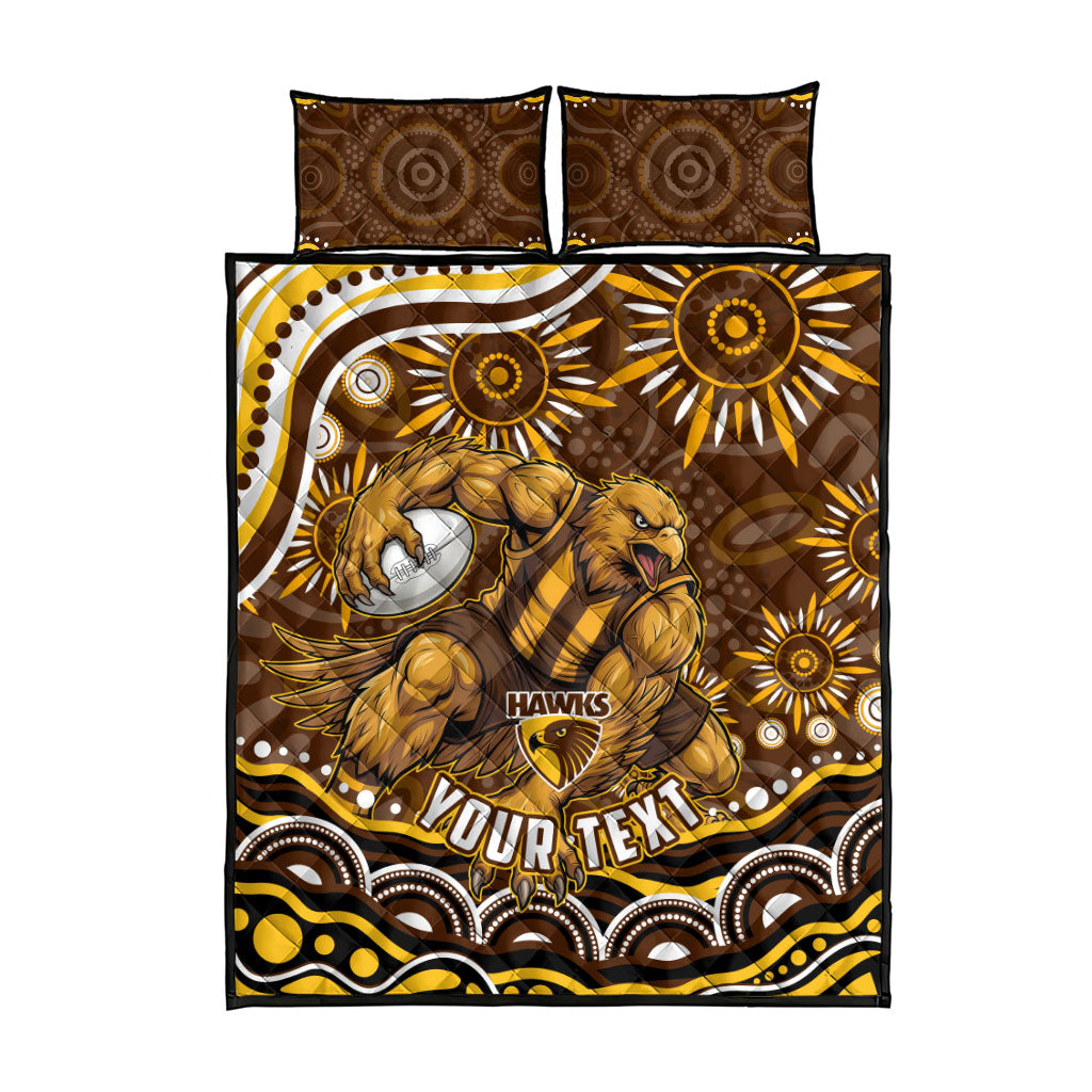 Personalized Hawthorn Hawks AFL Mascot Quilt Bed Set Aboriginal Dot Art - Dreamtime Football Mascot