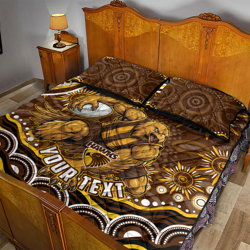 Personalized Hawthorn Hawks AFL Mascot Quilt Bed Set Aboriginal Dot Art - Dreamtime Football Mascot