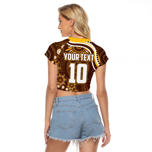 Personalized Hawthorn Hawks AFL Mascot Raglan Cropped T Shirt Aboriginal Dot Art - Dreamtime Football Mascot