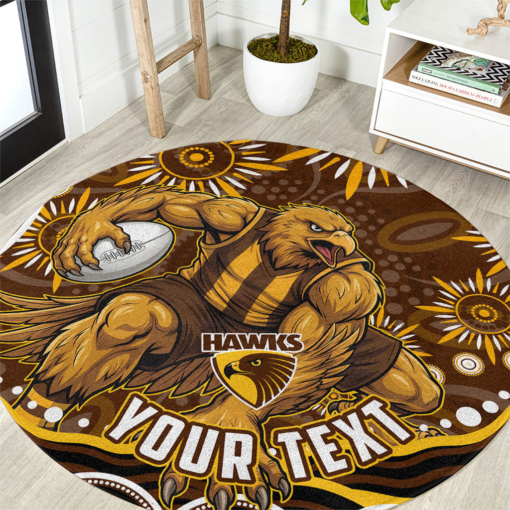 Personalized Hawthorn Hawks AFL Mascot Round Carpet Aboriginal Dot Art - Dreamtime Football Mascot