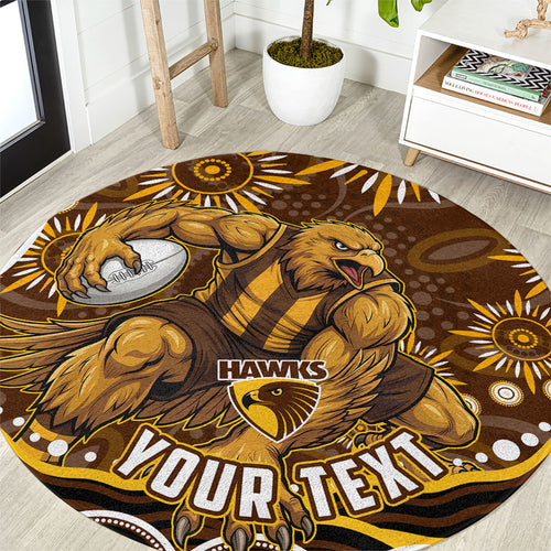 Personalized Hawthorn Hawks AFL Mascot Round Carpet Aboriginal Dot Art - Dreamtime Football Mascot