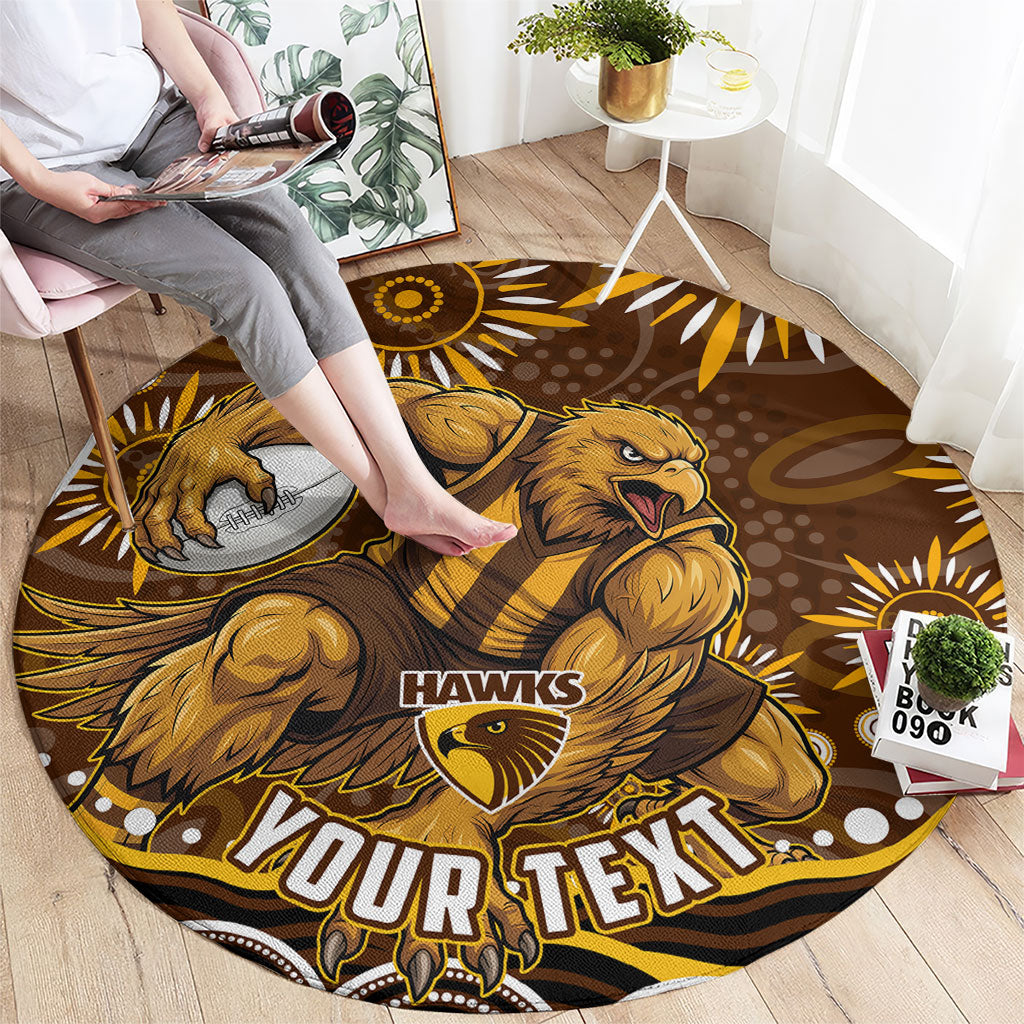 Personalized Hawthorn Hawks AFL Mascot Round Carpet Aboriginal Dot Art - Dreamtime Football Mascot