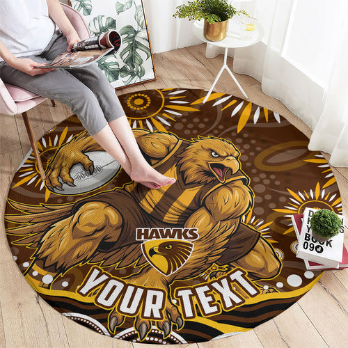 Personalized Hawthorn Hawks AFL Mascot Round Carpet Aboriginal Dot Art - Dreamtime Football Mascot