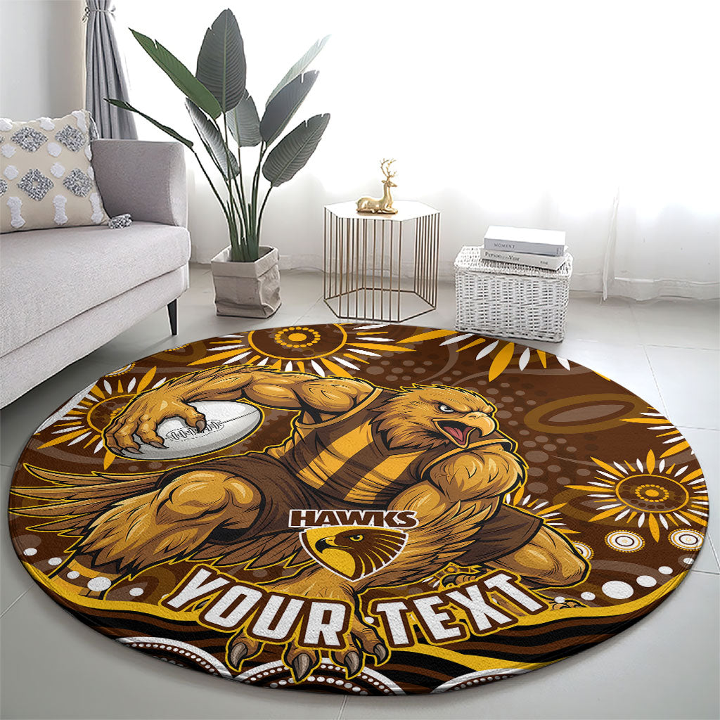 Personalized Hawthorn Hawks AFL Mascot Round Carpet Aboriginal Dot Art - Dreamtime Football Mascot