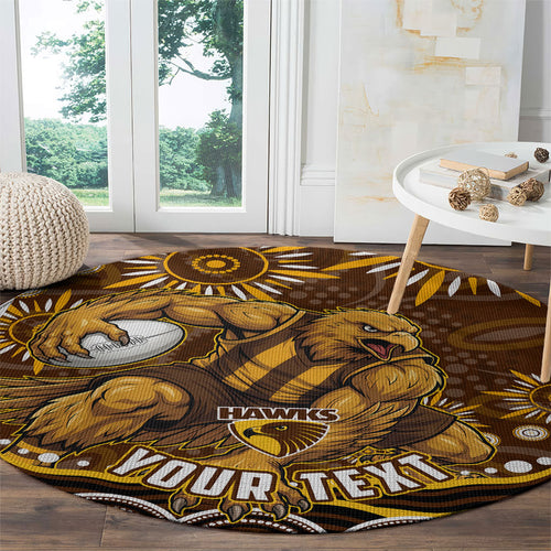 Personalized Hawthorn Hawks AFL Mascot Round Carpet Aboriginal Dot Art - Dreamtime Football Mascot