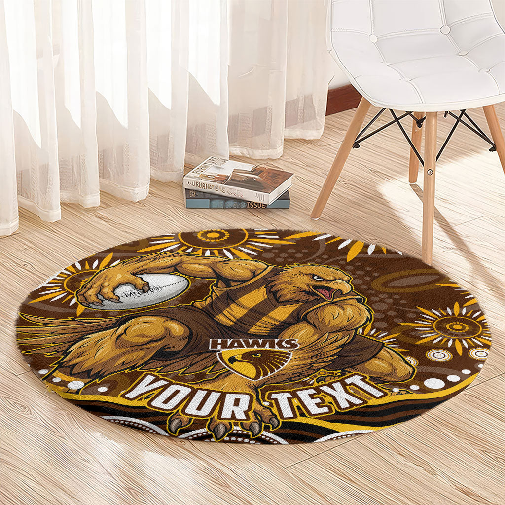 Personalized Hawthorn Hawks AFL Mascot Round Carpet Aboriginal Dot Art - Dreamtime Football Mascot