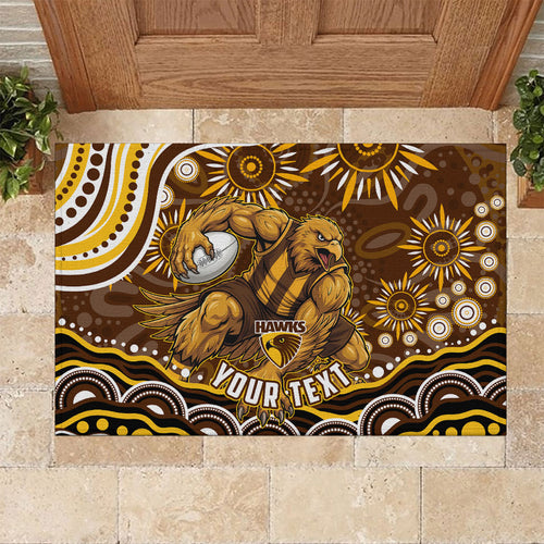 Personalized Hawthorn Hawks AFL Mascot Rubber Doormat Aboriginal Dot Art - Dreamtime Football Mascot