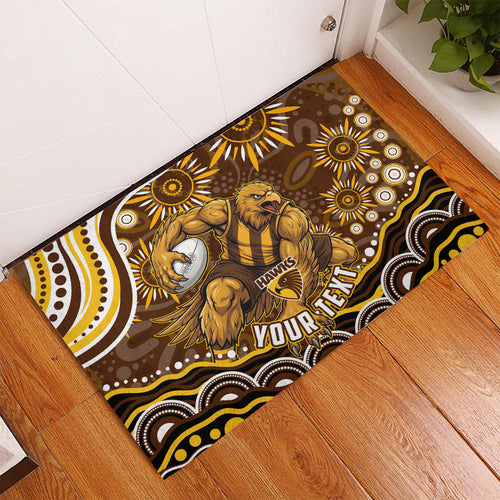 Personalized Hawthorn Hawks AFL Mascot Rubber Doormat Aboriginal Dot Art - Dreamtime Football Mascot