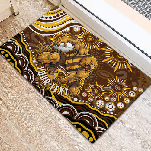 Personalized Hawthorn Hawks AFL Mascot Rubber Doormat Aboriginal Dot Art - Dreamtime Football Mascot
