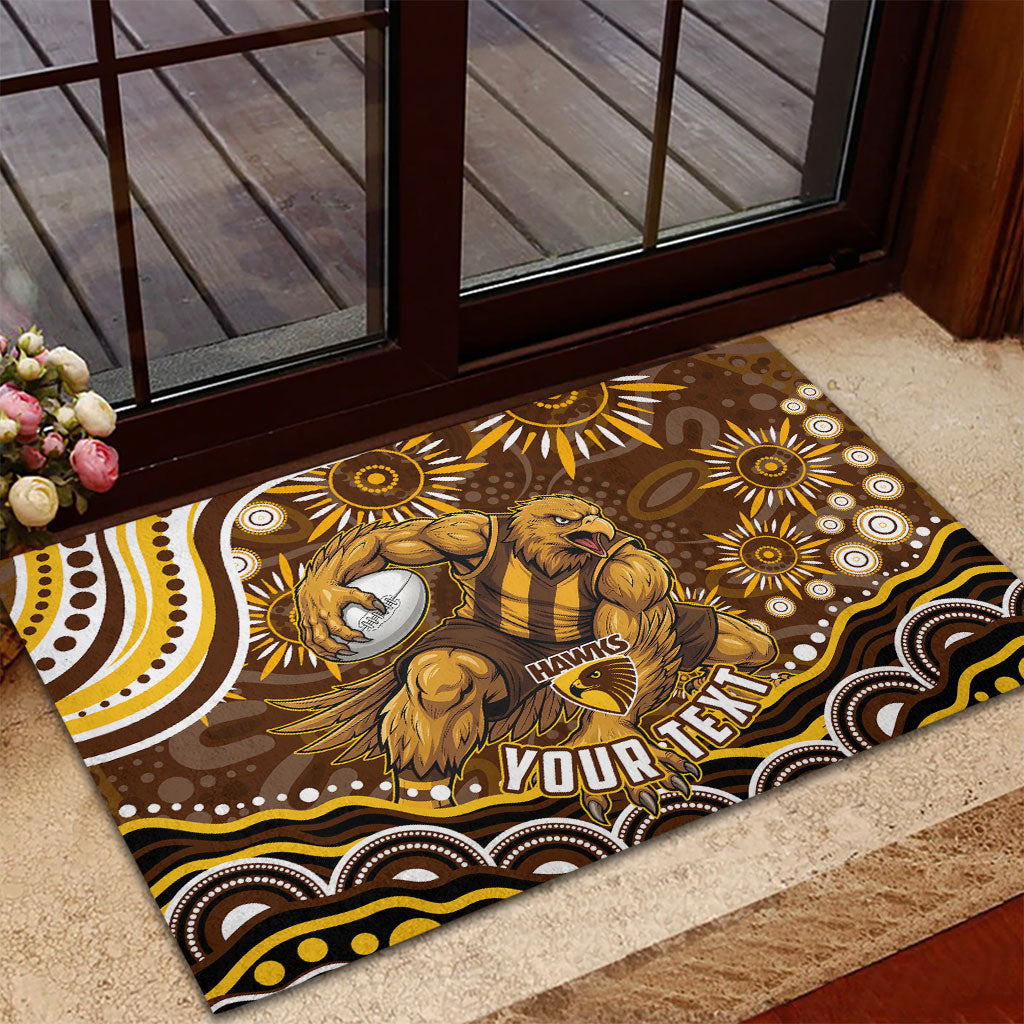 Personalized Hawthorn Hawks AFL Mascot Rubber Doormat Aboriginal Dot Art - Dreamtime Football Mascot