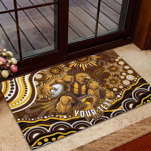 Personalized Hawthorn Hawks AFL Mascot Rubber Doormat Aboriginal Dot Art - Dreamtime Football Mascot