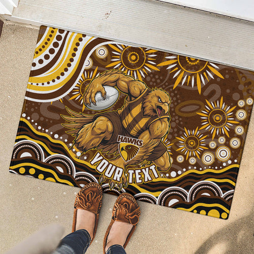 Personalized Hawthorn Hawks AFL Mascot Rubber Doormat Aboriginal Dot Art - Dreamtime Football Mascot