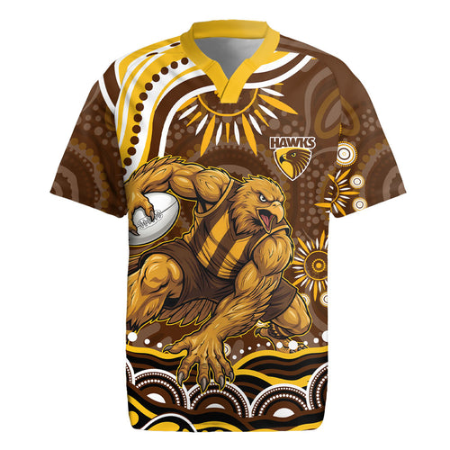 Personalized Hawthorn Hawks AFL Mascot Rugby Jersey Aboriginal Dot Art - Dreamtime Football Mascot