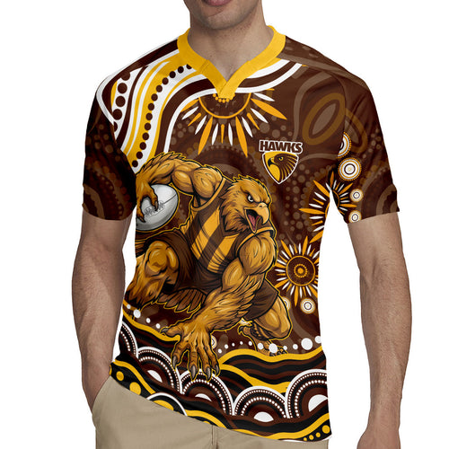 Personalized Hawthorn Hawks AFL Mascot Rugby Jersey Aboriginal Dot Art - Dreamtime Football Mascot