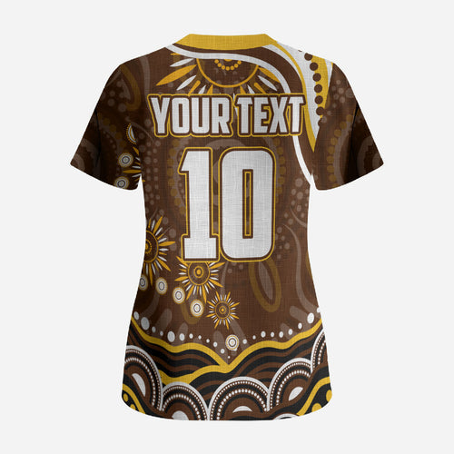 Personalized Hawthorn Hawks AFL Mascot Scrub Top Aboriginal Dot Art - Dreamtime Football Mascot