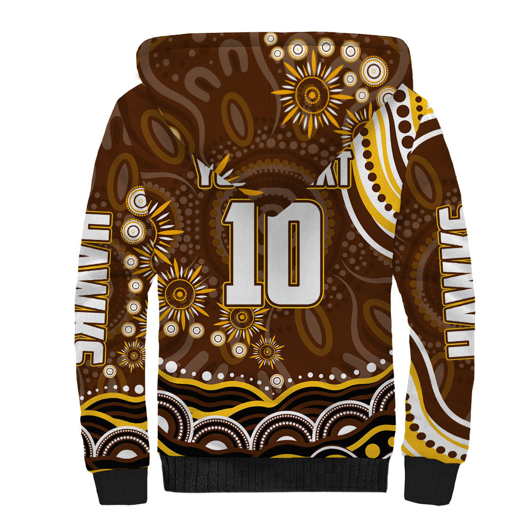 Personalized Hawthorn Hawks AFL Mascot Sherpa Hoodie Aboriginal Dot Art - Dreamtime Football Mascot
