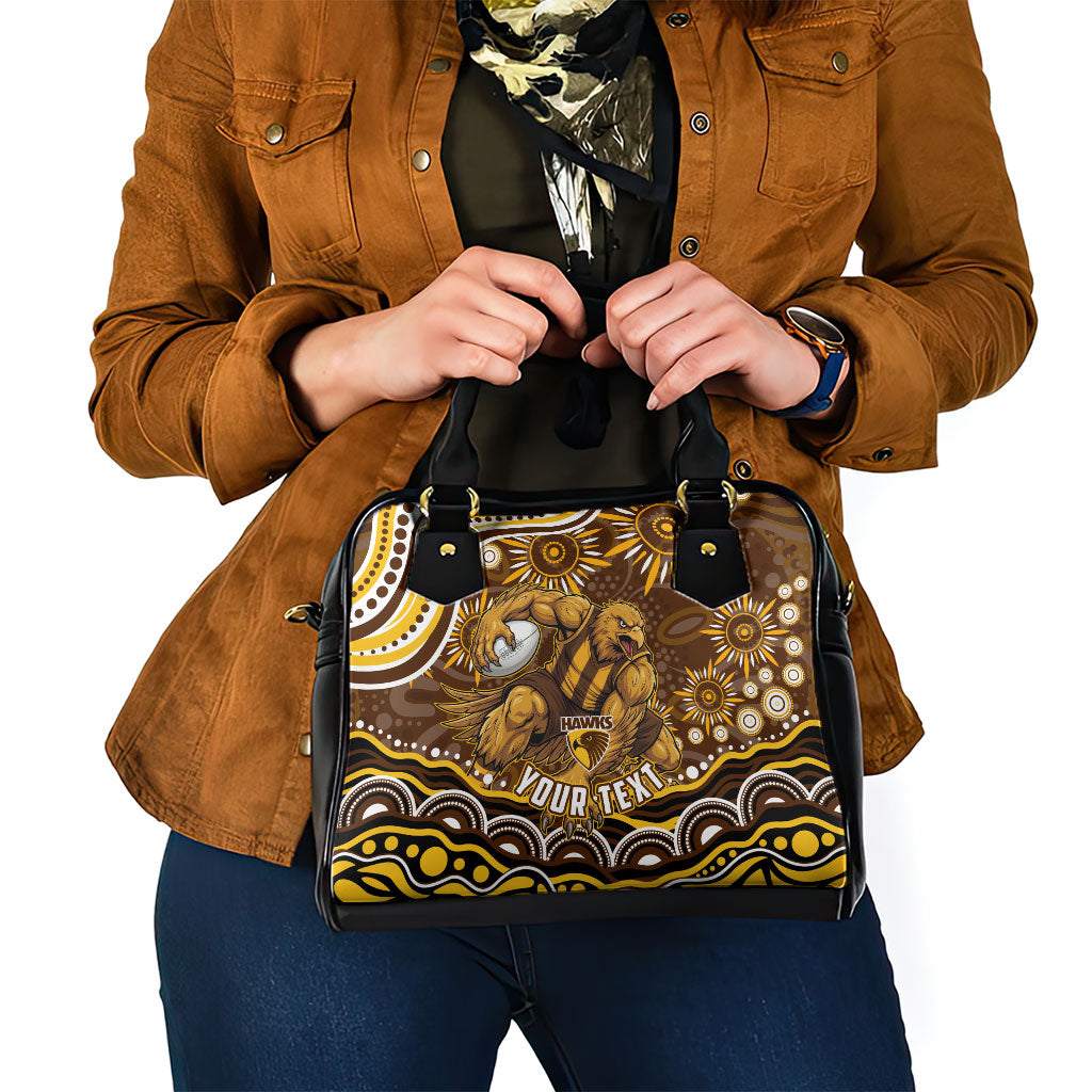 Personalized Hawthorn Hawks AFL Mascot Shoulder Handbag Aboriginal Dot Art - Dreamtime Football Mascot