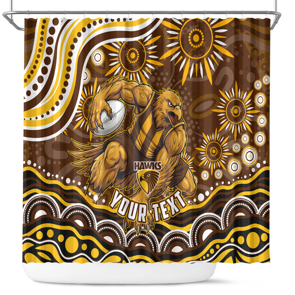 Personalized Hawthorn Hawks AFL Mascot Shower Curtain Aboriginal Dot Art - Dreamtime Football Mascot