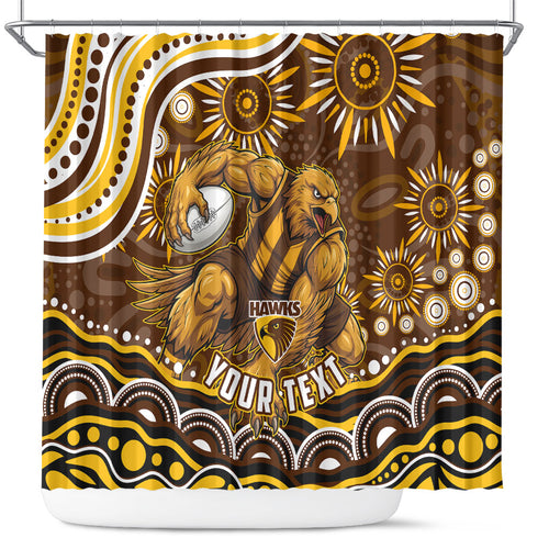 Personalized Hawthorn Hawks AFL Mascot Shower Curtain Aboriginal Dot Art - Dreamtime Football Mascot