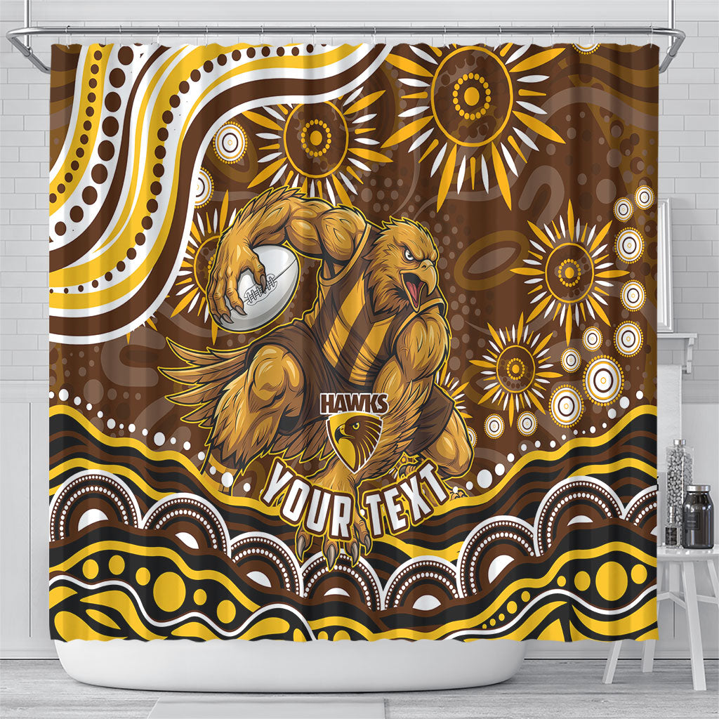Personalized Hawthorn Hawks AFL Mascot Shower Curtain Aboriginal Dot Art - Dreamtime Football Mascot